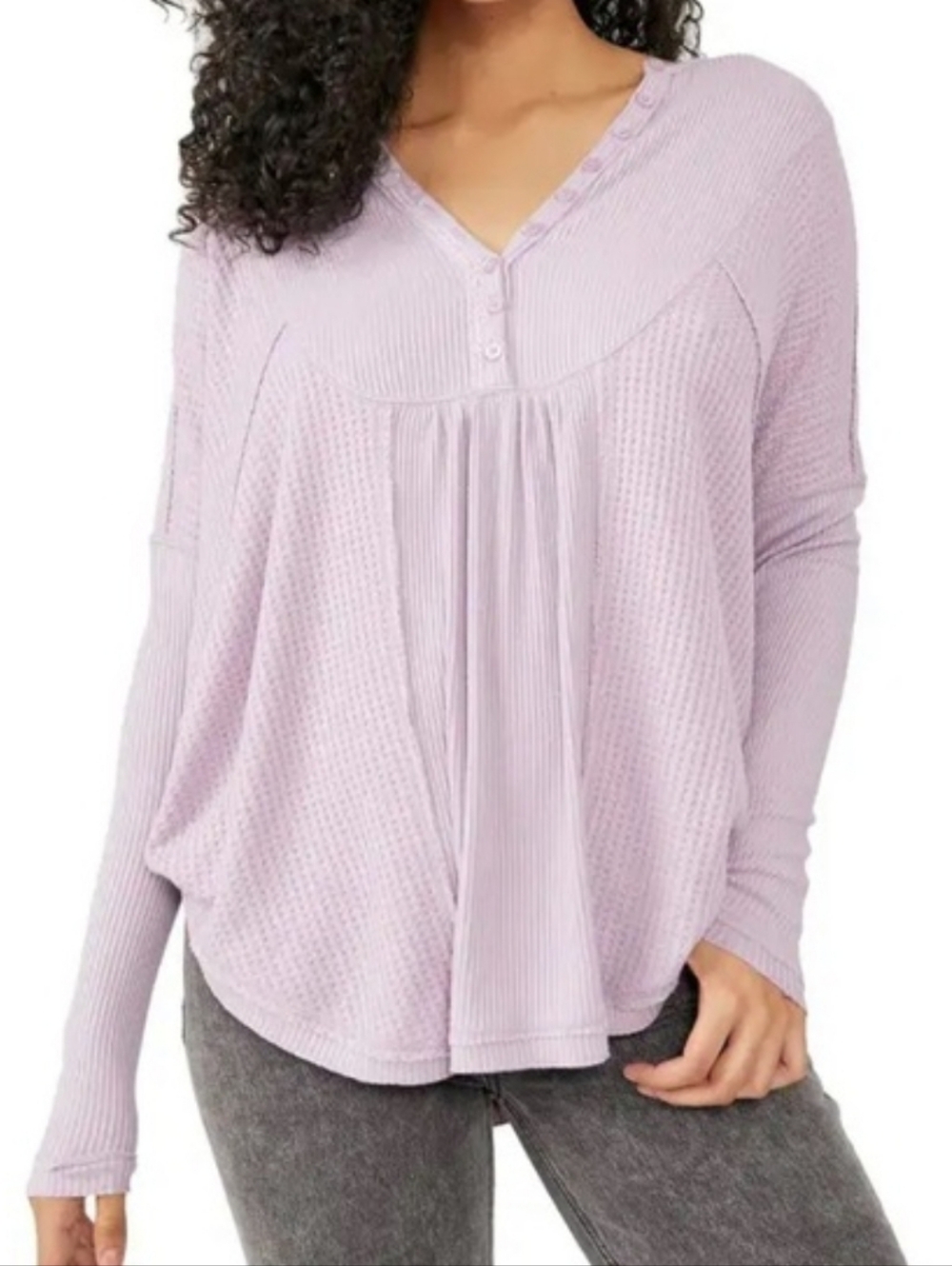 Free People Leo Henley Thermal Oversized Tunic Purple Lilac EUC - XS